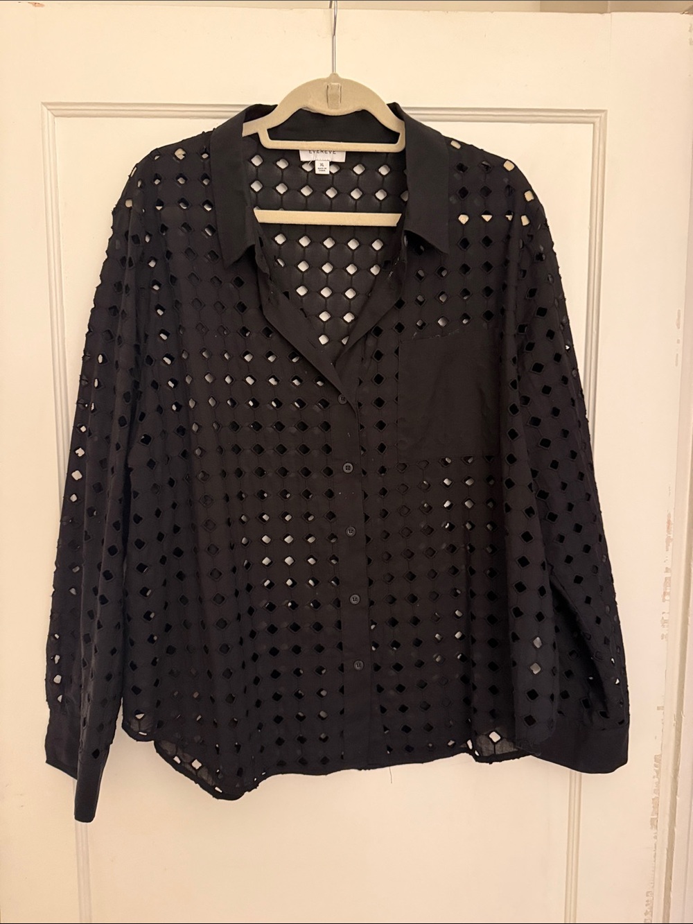 Evereve Black Eyelet Button-Down Shirt